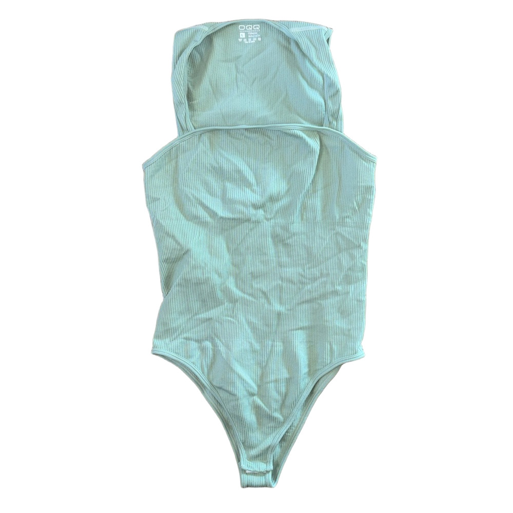 OQQ Ribbed Bodysuit Green High Back Size Large